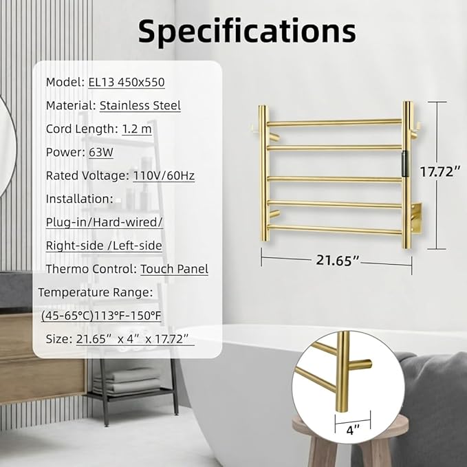 P&Dlusir Towel Warmer, Heated Towel Rack - Image 7