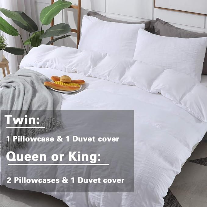 AveLom White Duvet Cover Twin Size，2 Pieces Stripe Textured Soft Washed - Image 7