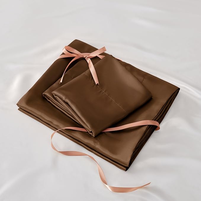 BEDELITE Satin Sheets Queen Size Bed Set, Luxury Soft Brown Silky Sheets - Image 7