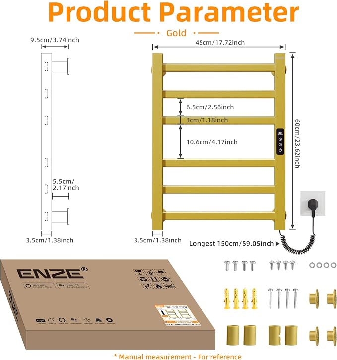 ENZE Smart Heated Towel Rack, 6-Bar Wall-Mounted Electric Towel Warmer 150W - Image 9