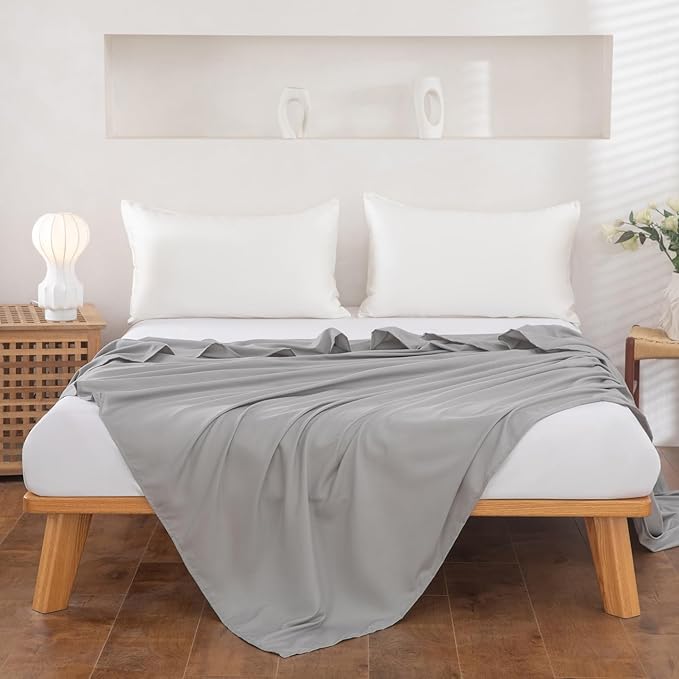 Full Flat Sheet Only， 80x96Inch Light Gray - Image 2