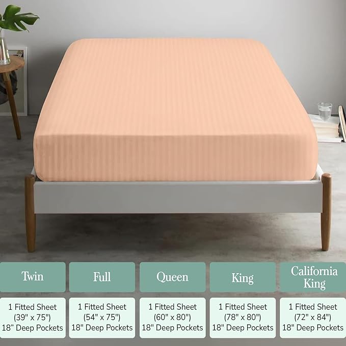 Feather & Stitch 1 PC Fitted Sheet California King Size, 100% Cotton Damask - Image 6