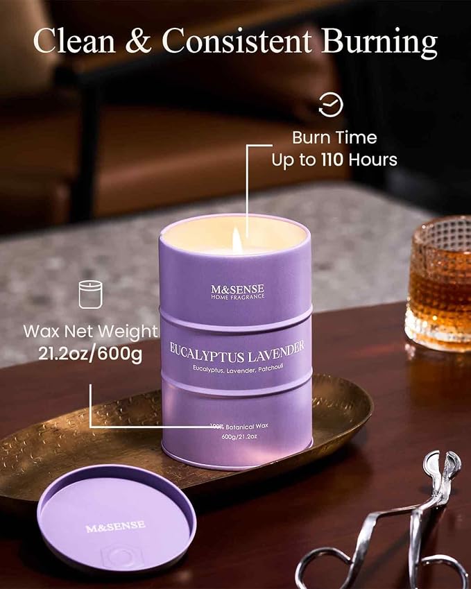 M&SENSE Eucalyptus Lavender Scented Candles Large, Natural Soy Candles 21.2oz - Image 4