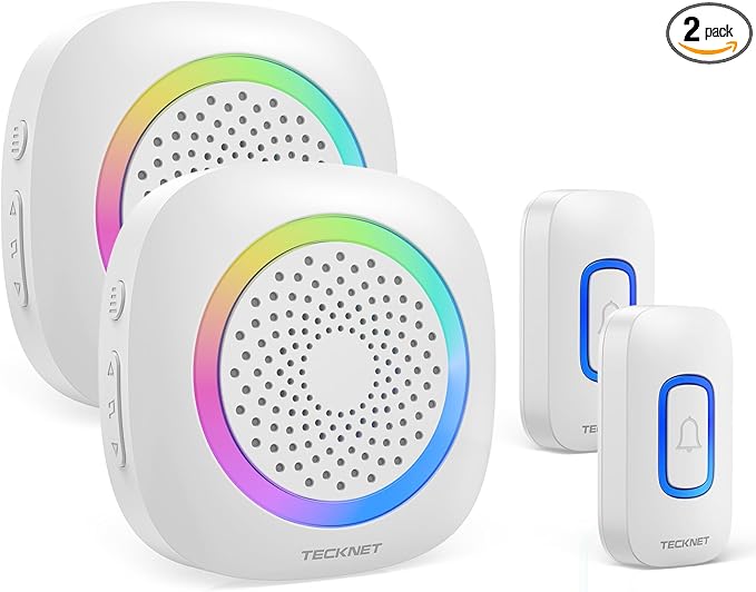 TECKNET Wireless Doorbell, 2 Transmitters 2 Receivers Door Bell Battery Operated by Tecknet