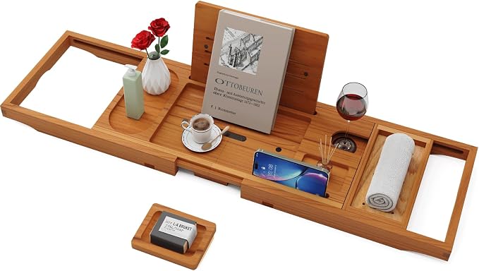 Yirilan Teak Bathtub Tray for Tub, Bath Table Tray for Tub Wood, Bathtub Caddy - Image 8