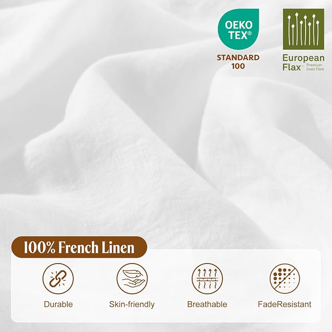 LBRO2M 100% France Linen Duvet Cover Set Queen Size 3 Pcs Natural Flax - Image 3