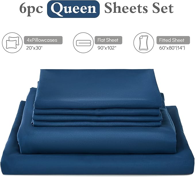ILAVANDE Navy Blue Queen Sheets Set 6 Piece, Hotel Luxury Super Soft 1800 - Image 7