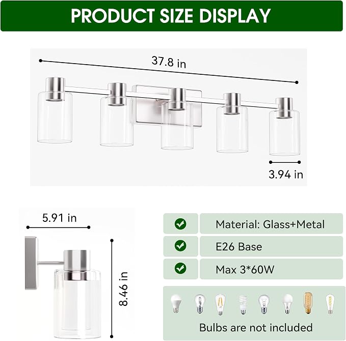 5-Light Modern Vanity Light Fixtures Over Mirror, Brushed Nickel Bathroom Light - Image 5