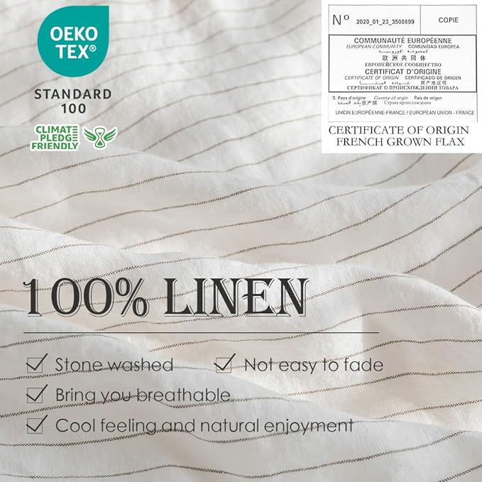 Simple&Opulence 100% Linen Duvet Cover Set 3pcs Yarn Dyed Vertical Pinstripe - Image 2