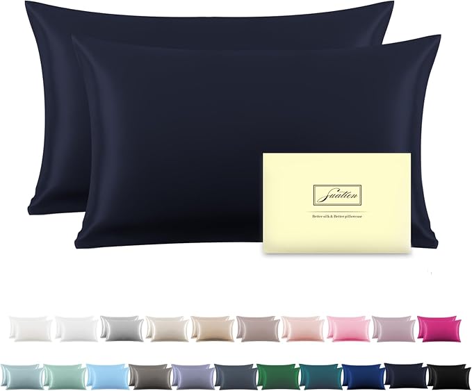 Silk Pillow Cases 2 Pack, Soft Breathable and Sliky Standard Size Pillow Cases by Suatien