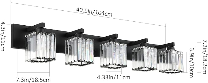 Aipsun Bathroom Vanity Light Black Light Fixtures 5 Light Crystal Vanity Light - Image 6
