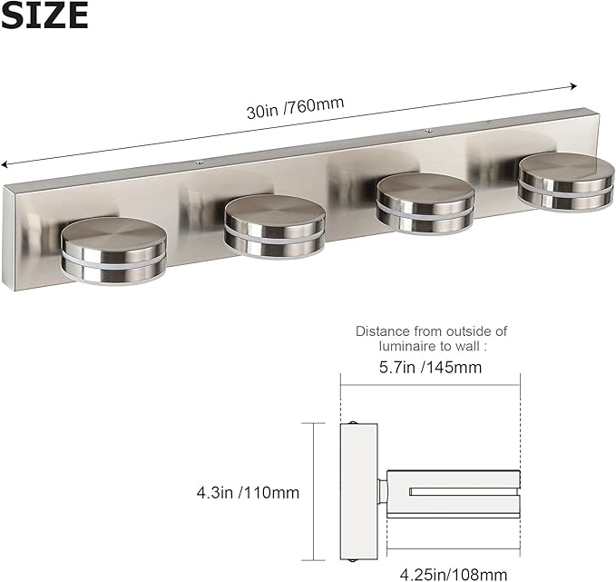 Brushed Nickel Vanity Lights for Bathroom, 4-Light Bathroom Light Fixtures Over - Image 3