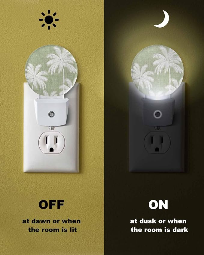 Night Lights Auto Sensor Tropical Palm Trees Night Light Sage Green Linen - Image 6
