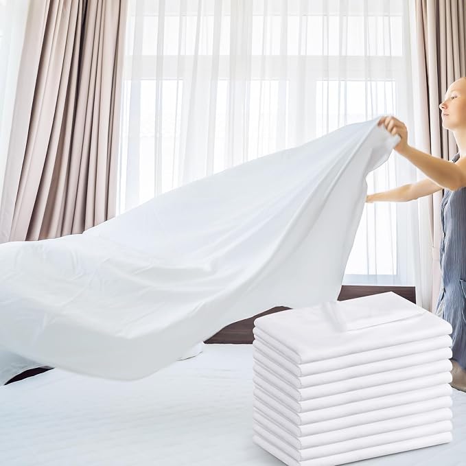 Preboun 15 Pcs White Flat Sheets Bulk Twin Size Soft Microfiber Top Flat - Image 6