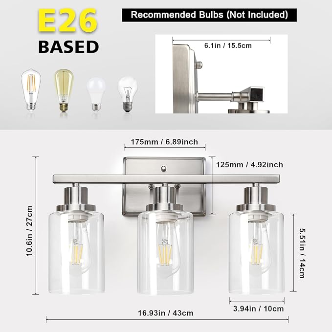 Ascher Bathroom Vanity Light Fixtures, 3 Light Wall Sconces Lighting - Image 5