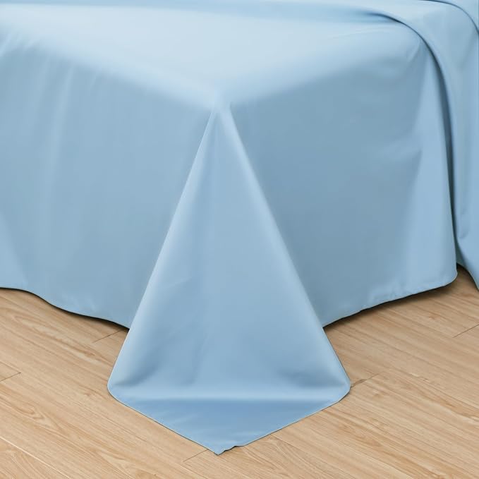 Toodou The Solid Color Sky Blue Twin Size Flat Sheets - Image 2
