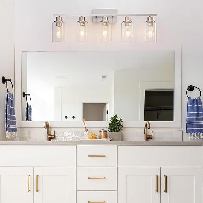 5 Light Bathroom Light Fixtures Brushed Nickel Vanity Light Over Mirror Modern - Image 2