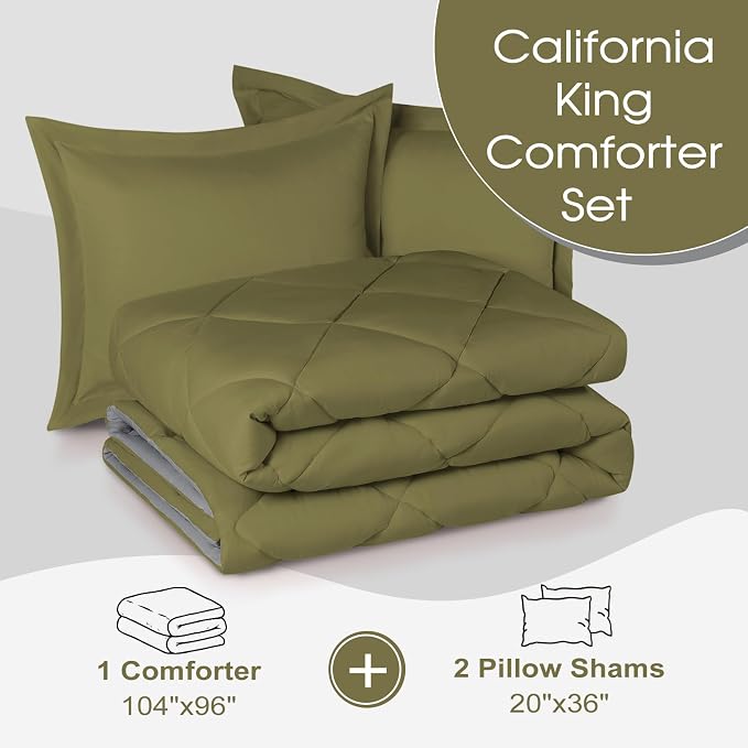 Basic Beyond California King Comforter Set, Olive Green/Charcoal Comforter Set - Image 6
