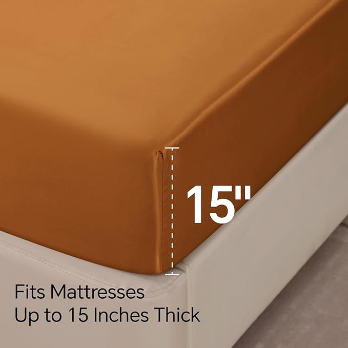 BEDELITE Satin Sheets Twin XL Size Bed Set, Luxury Soft Burnt Orange Silky - Image 6