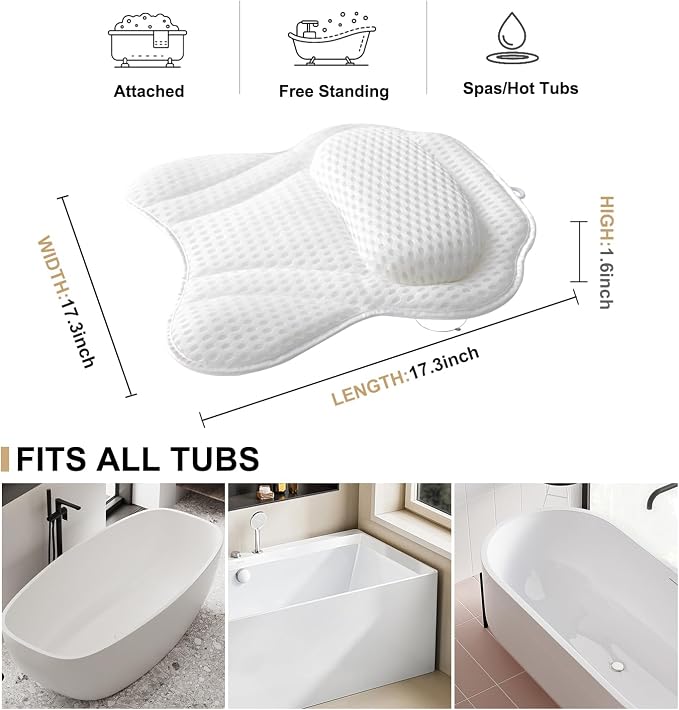 Bath Pillow Luxury Bathtub Pillow, 4D Bath Tub Pillows - Image 7
