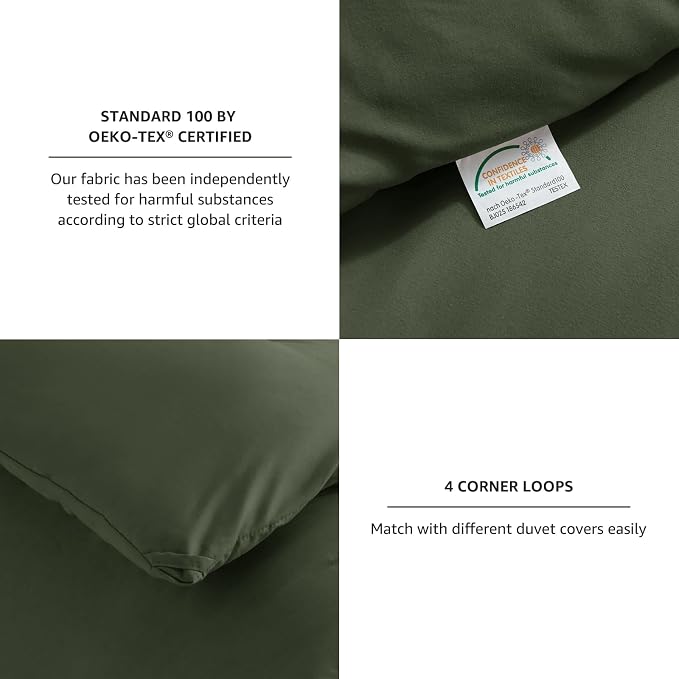 CozyLux Queen Comforter Set Dark Green, 3 Pieces Solid Comforters Queen Size - Image 4