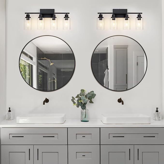 4 Light Black Bathroom Vanity Light Fixture Over Mirror Modern Farmhouse Wall - Image 4