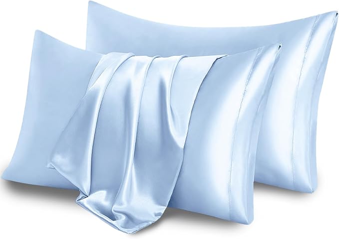 Aormenzy Satin Pillow Cases for Women Queen Size Set of 2, Baby Blue Satin - Image 6