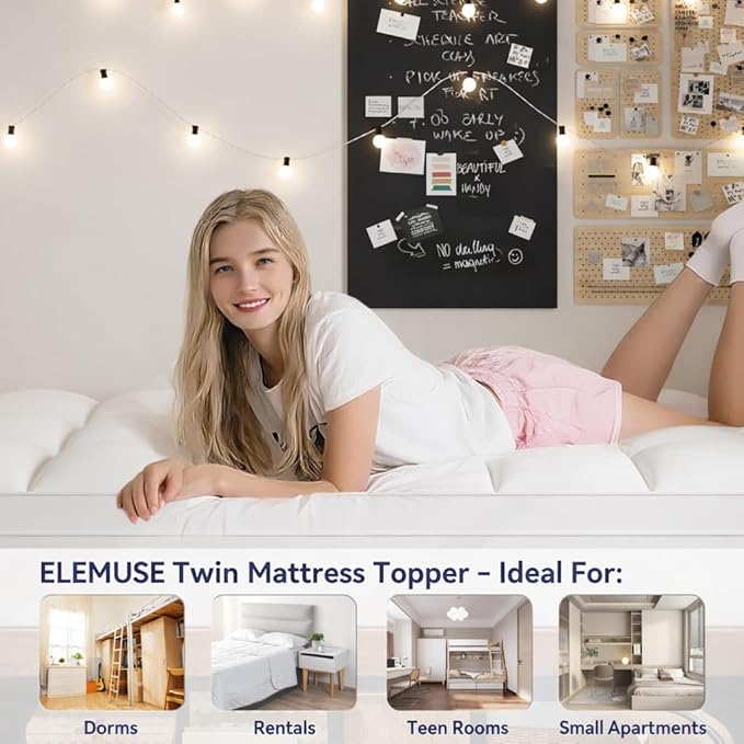 ELEMUSE Twin Mattress Topper for Back Pain, Extra Thick Mattress Pad Cover - Image 6