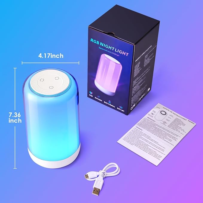 Touch Night Light Rechargeable LED Mood Lamp 7 RGB Color Ambience Lighting - Image 8