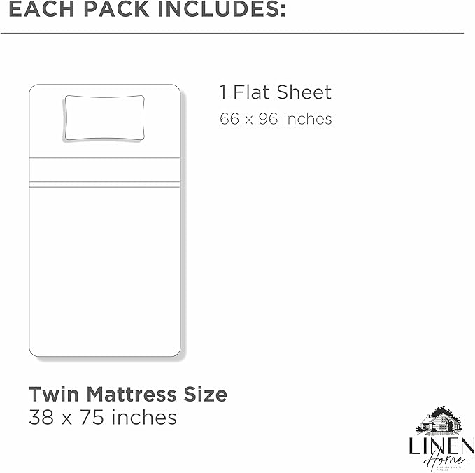 Linen Home 100% Cotton Percale 1 Flat Sheet, Twin Size - Image 8