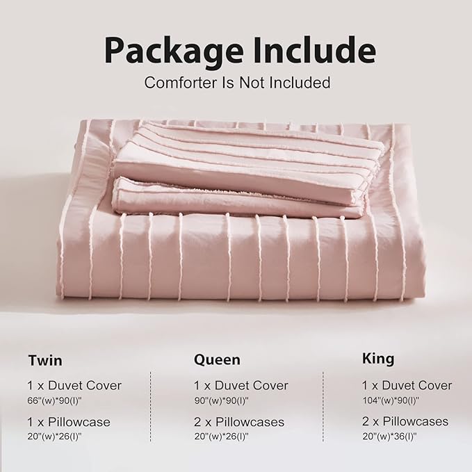 WARMDERN Pink Striped Duvet Cover Set, Boho Textured Tufted Bedding, 2 Piece - Image 6