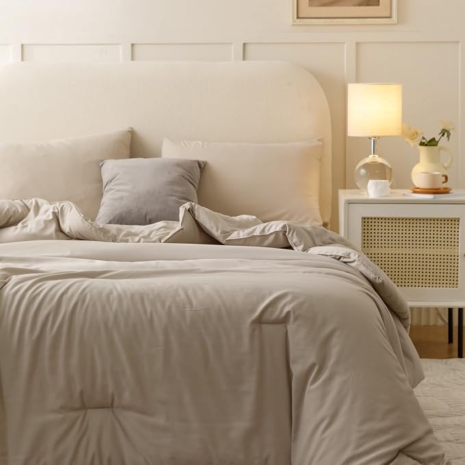 ROSGONIA King Size Comforter Set Oatmeal, All Season Bedding Soft Lightweight - Image 3