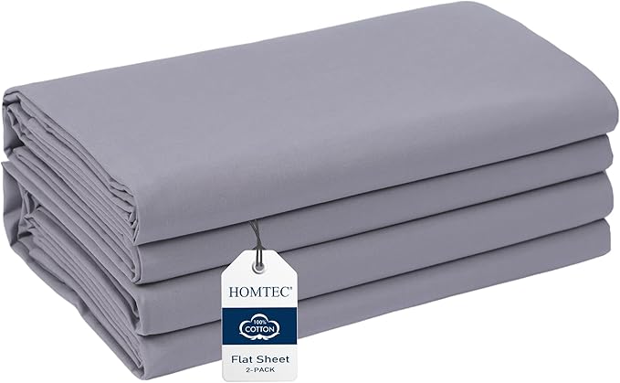 King Size Flat Sheet 2 Pack, 100% Cotton Percale Flat Bed Sheet, Breathable by HOMTEC