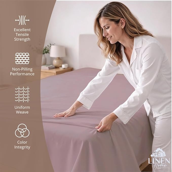 Linen Home 100% Cotton Percale 1 Flat Sheet, King Size - Image 2