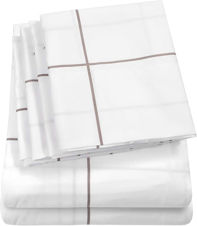 Queen Sheets Window Pane White by SweetHomeCollection