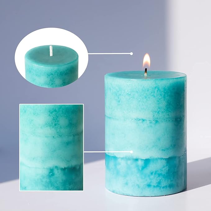 Pillar Candles Ocean Breeze Scented 3x4 inch Aqua Green Candle Clean Burning - Image 6