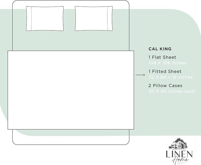 Linen Home 100% Cotton Percale Sheets California King Size, Pastel Turk - Image 6