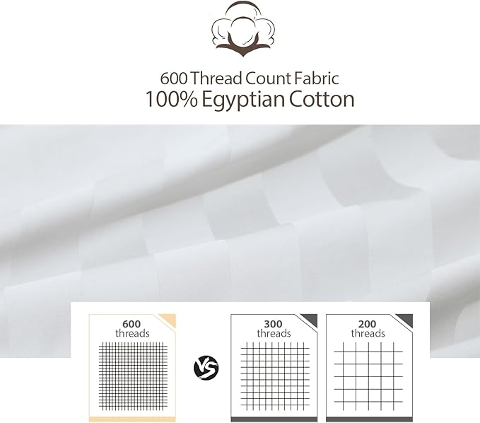 Queen Size Striped Fitted Sheet Only White Color, 100% Egyptian Cotton 600 - Image 4
