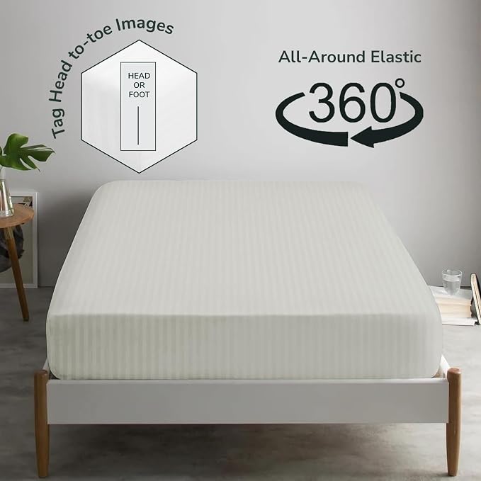 Feather & Stitch 1 Piece Fitted Sheet Full Size, 100% Cotton Damask Sateen Weave - Image 4