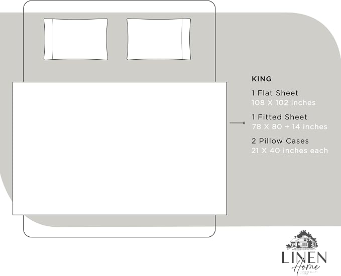 Linen Home 100% Cotton Percale Sheets King Size, Deep Pocket, 4 Pieces Set - Image 6