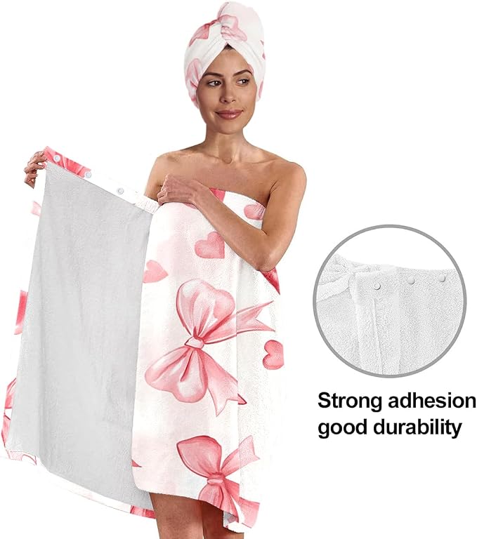 Valentine Heart Bow Bath Wrap and Hair Drying Turban Set – Soft Microfiber - Image 4