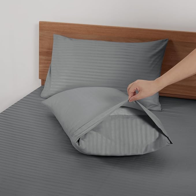 Mejoroom Striped Grey-01 1800 Thread Count Queen Sheet Set - Image 4
