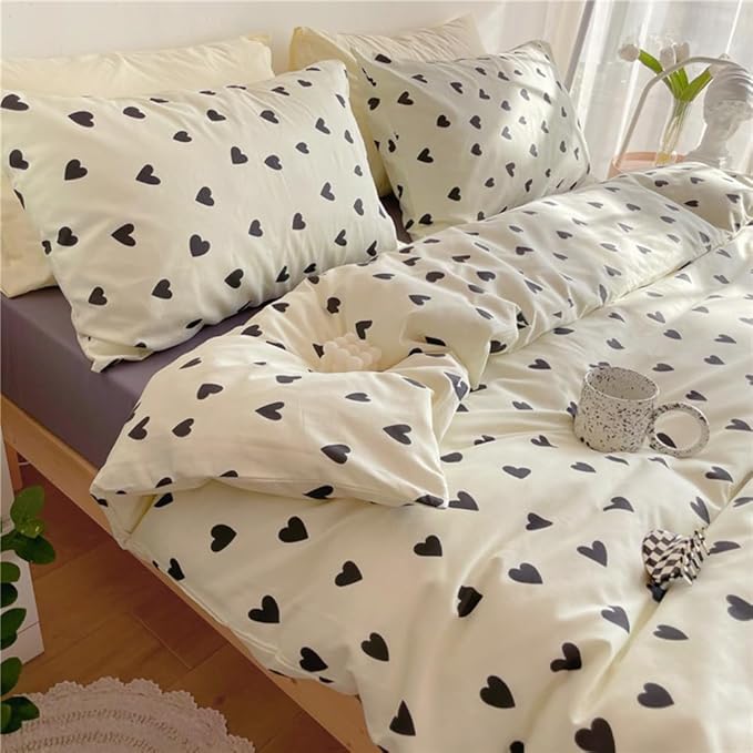 Nayoroom Black and White Heart Duvet Cover Full Size Black Hearts Printed on - Image 4