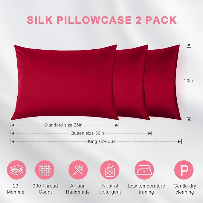 100% Silk Pillowcase 2 Pack for Hair and Skin, Both Sides 23 Momme Grade 6A+ - Image 6