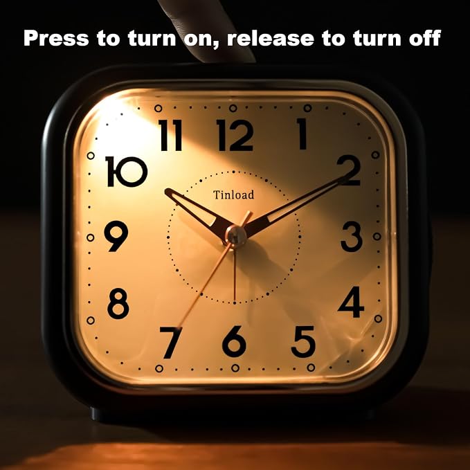 Tinload 4.3" Vintage Retro Analog Alarm Clock, Super Silent Non Ticking Clock - Image 6