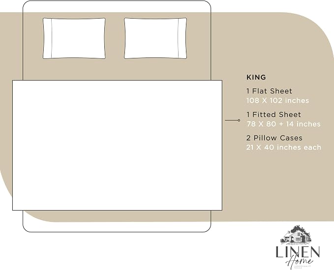 Linen Home 100% Cotton Percale Sheets King Size, Light Taupe, Deep Pocket - Image 6