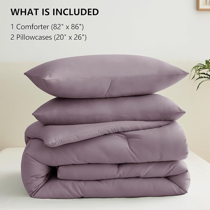 CozyLux Full Size Comforter Set Dusty Purple, 3 Pieces Solid Breathable Bedding - Image 7
