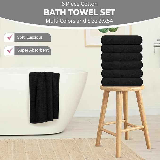 KAHAF COLLECTION 6 Pack Bath Towels Set 100% Ring Spun Cotton, Lightweight - Image 5