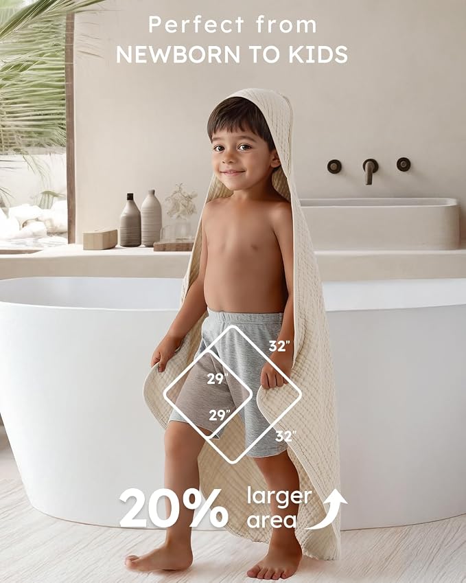 Yoofoss Hooded Baby Towels for Newborn 2 Pack 100% Muslin Organic Cotton Baby - Image 4