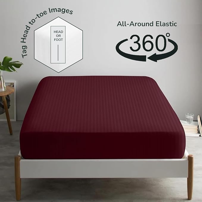 Feather & Stitch 1 Piece Fitted Sheet Full Size, 100% Cotton Damask Sateen Weave - Image 4